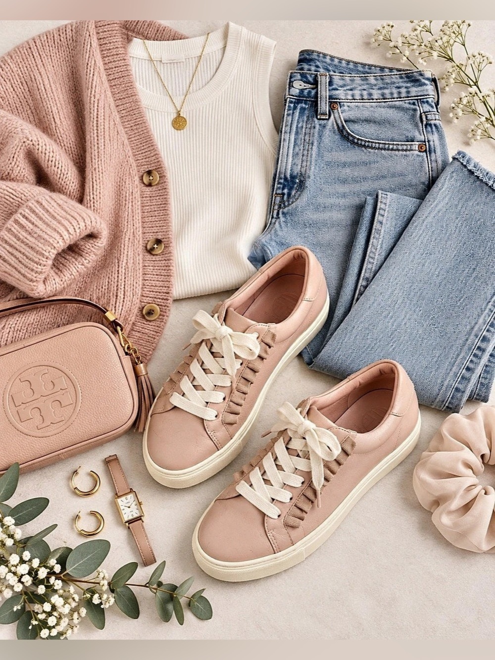 Tory Burch Tory Sport Shell Pink Leather Ruffle Sneakers 6.5